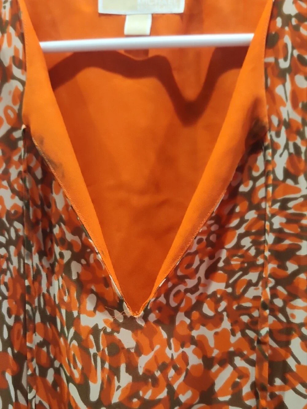 Michael Kors Orange Animal-Print Long-Sleeve V-Neck Dress